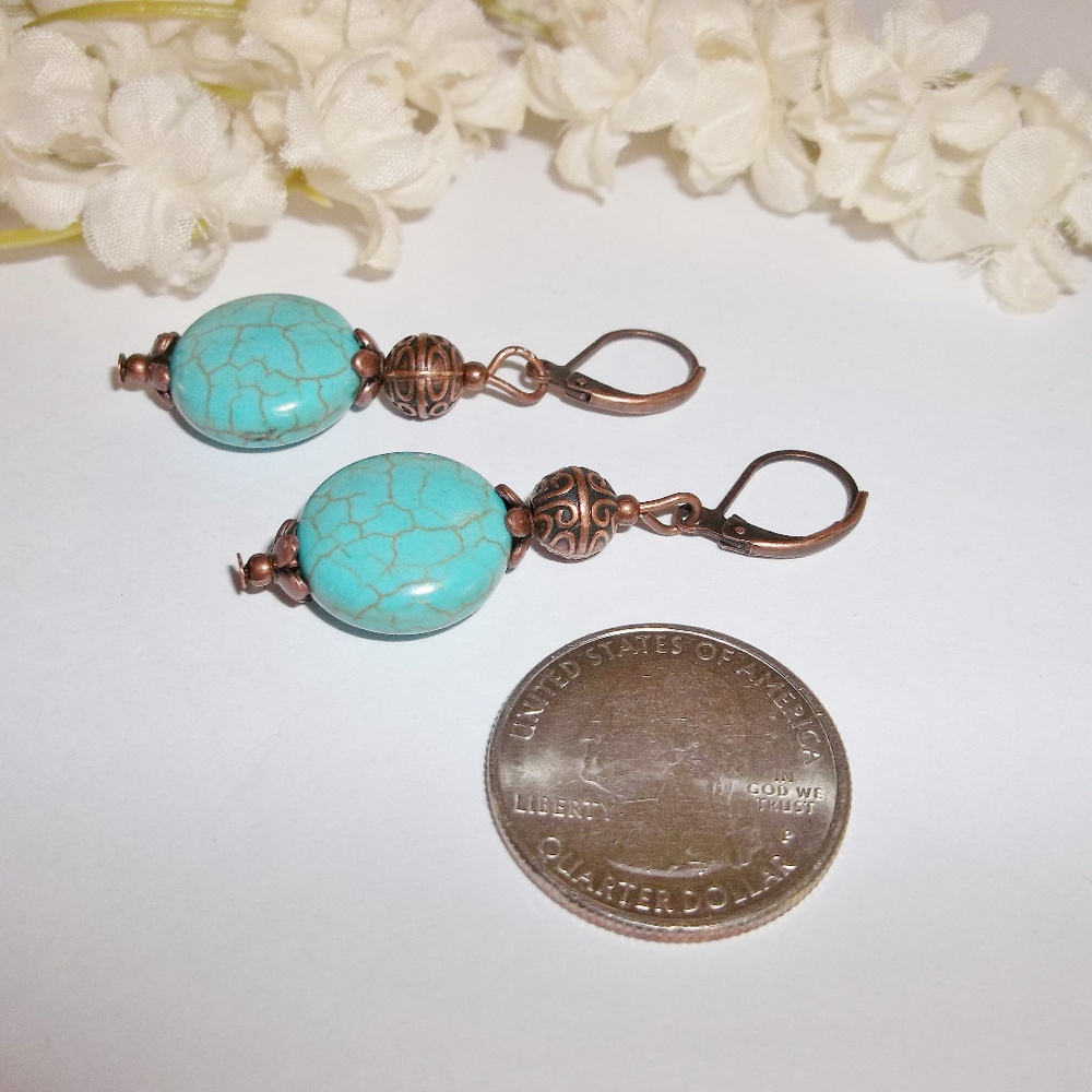 Turquoise Blue & Copper Earring Handmade NWT 4729 - Picture 5 of 8